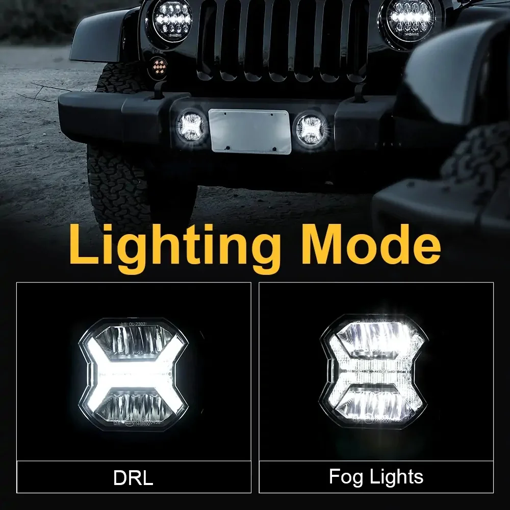 4-inch LED Fog Lights with DRL for Jeep Wrangler JK Unlimited JKU 2007-2018, E-Mark Certified, Adjustable Beam Angle Signal Lamp