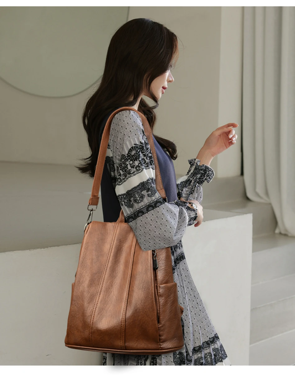 Luxury Brand Anti-Theft Women's Backpack High-Quality Leather Sac a Dos SchoolBag Knapsack for Female