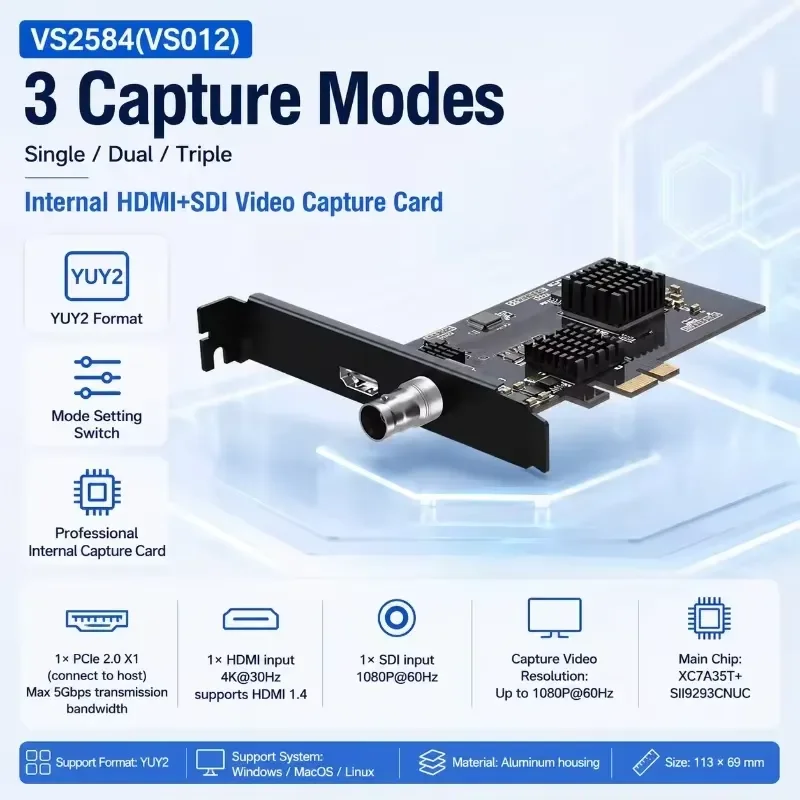 AP01 for PCIe 2.0 X1 SDI Hybrid Capture Card 4K30 1080P60 SDI YUY2 Single Dual Triple Mode Internal Video Capture view 4