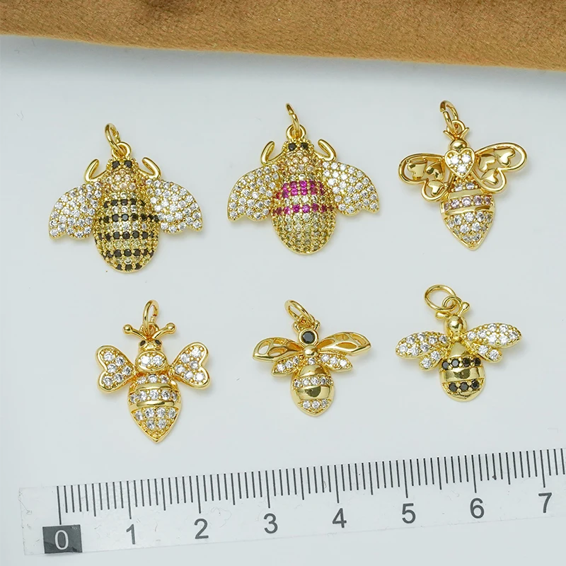 5Pcs Full Inlay Zircon Bees Pendant for Diy Earring Necklace Bracelet Making Accessories Animal Insect Brass Jewelry Wholesale