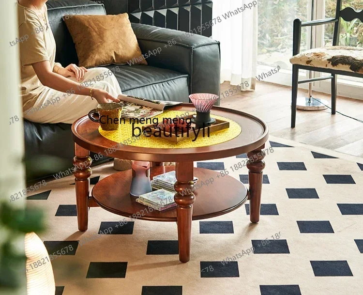 

182C Antique glass coffee table for small apartment home solid wood retro small side table living room home creative double laye