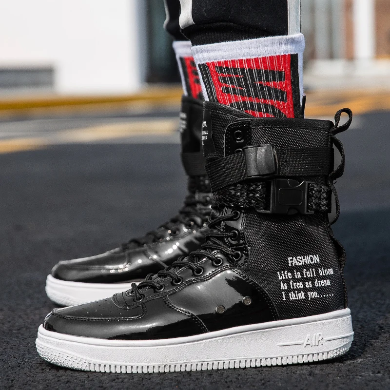 Punk Style Orange High Boots Couple Streetwear Buckle Strap Designers Shoes Men Casual Shoes Trend Platform Men High Top Sneaker