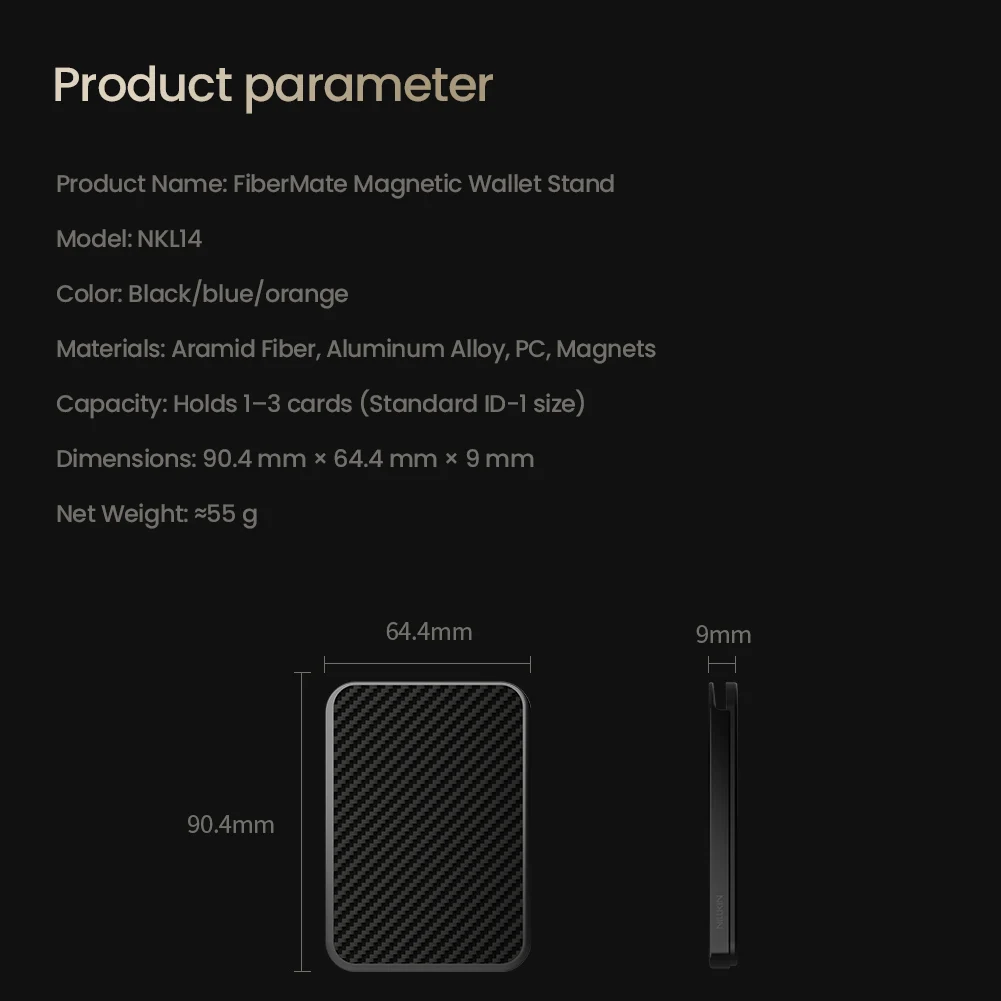 Nillkin FiberMate Magnetische Brieftasche mit Ständer, 3-Karten-Halter, RFID-Blockierung, 1000g Starker Magnet, Aramidfaser-Telefonständer – Detail 17