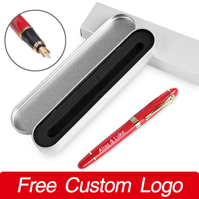 2set Luxury Metal Fountain Pens Set Customized LOGO Business AD Office Supplies School Students Calligraphy  Gift Ink Pens