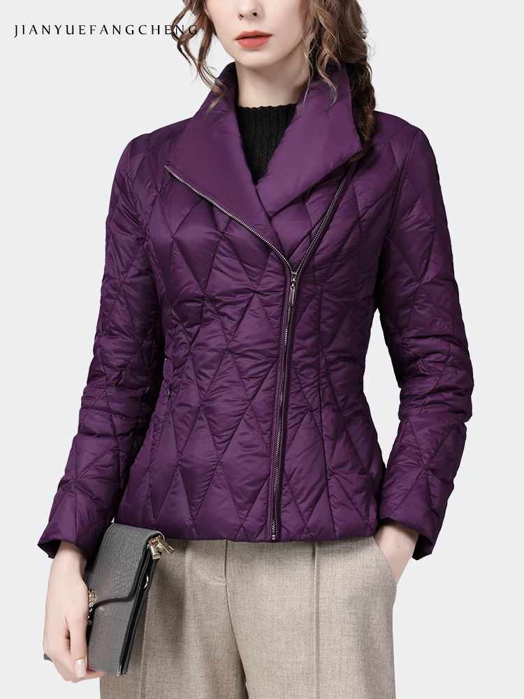 Fashion Women Winter Down Jacket Purple Slim Short Top Warm Lightweight White Duck Down Padding Puffer Coat Korean Casual Jacket