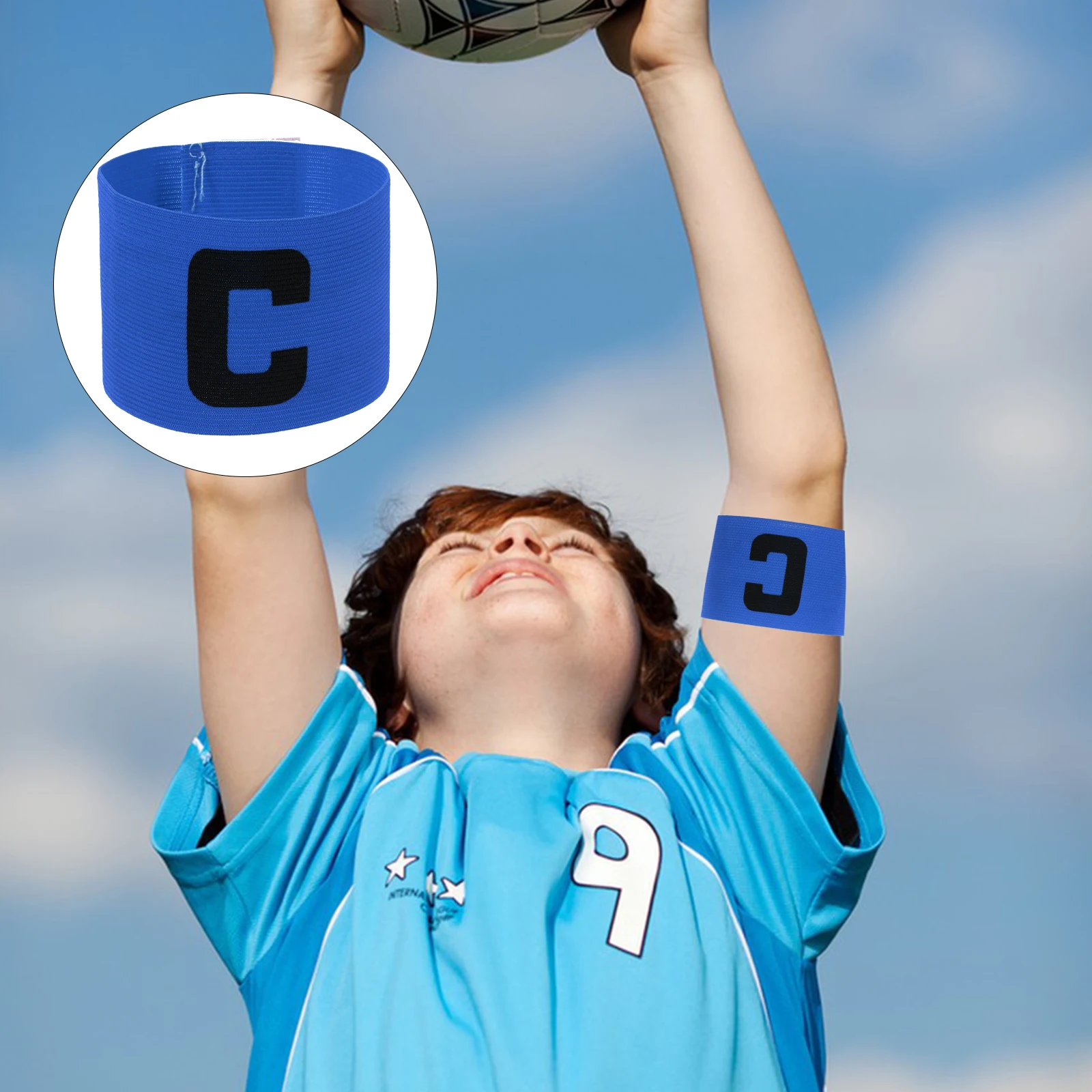 

6pcs Captain Armband Football Team Bands Elastic Blue Sports Player Child Wear Resistant Reusable Soccer Arm Band