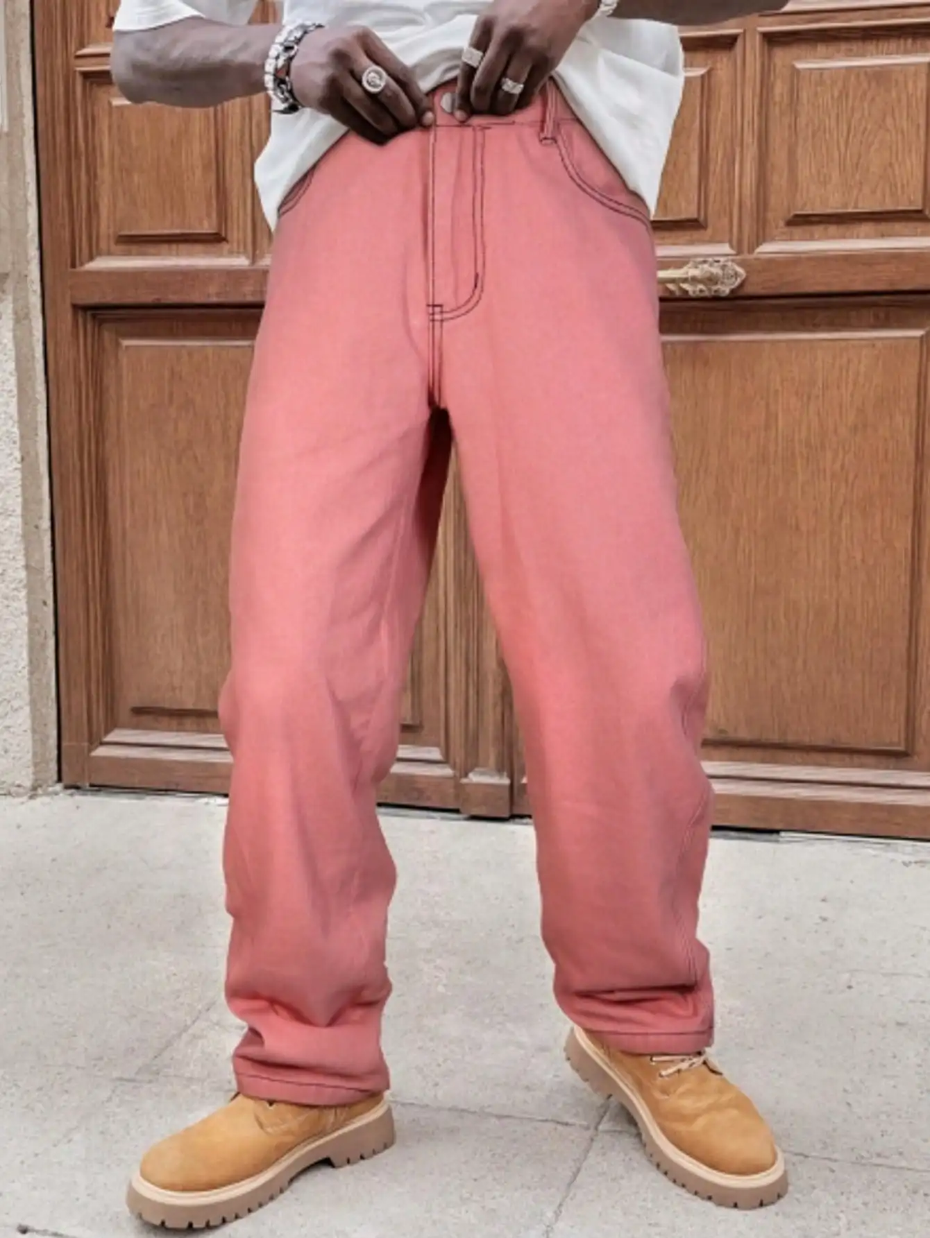 

Весенне-осенние унисекс джинсы прямого кроя в стиле стритстайл, розовые, свободные, универсальные, модные, длинные брюки