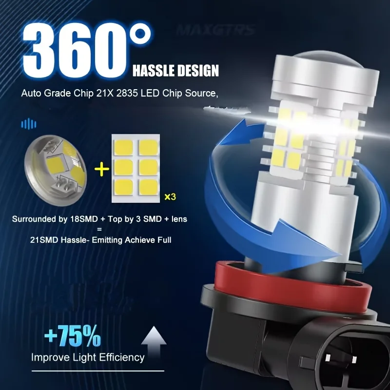 2 LED الضباب الخفيف سيارة H8 H11 H16JP 21smd 2835 رقاقة ضوء لمبة، 12 فولت النهار الجري الخفيف و DRL، إدراج جاهز للاستخدام،