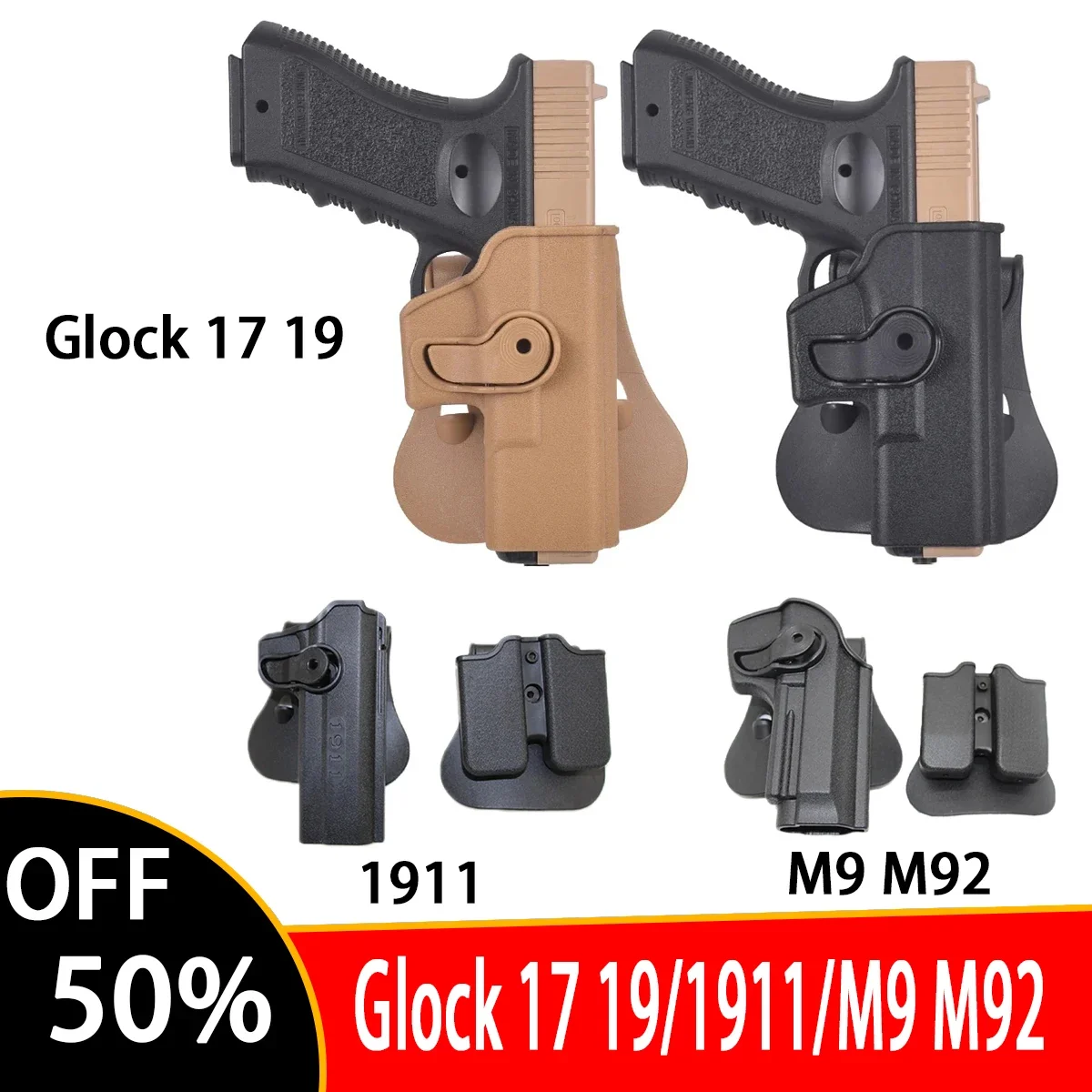 Tactical Colt 1911 Berett M92 Glock 17 19 IMI Pistol Gun Holster Waist Belt Clip Airsoft Pistol Case Hunting Weapon Accessories