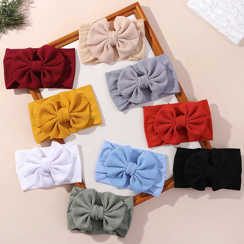 

1Pcs Solid Color Baby Elastic Headband Lovely Big Bows Wide Head Band Soft Newborns Headscarf Hairband Babe Hair Accessories