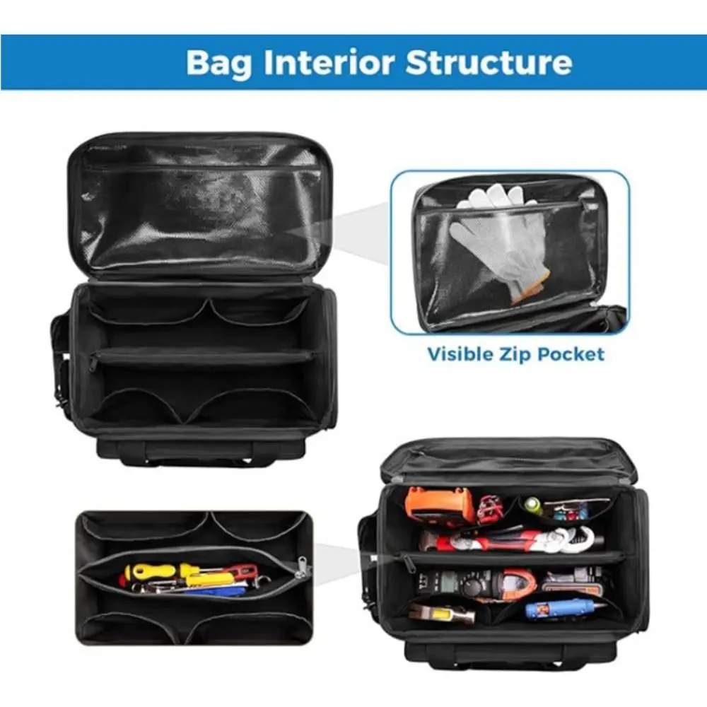 Polyester Tool Storage Bag Large Capacity Multiple Compartments Work Handbag Reinforced Construction Organized Storage