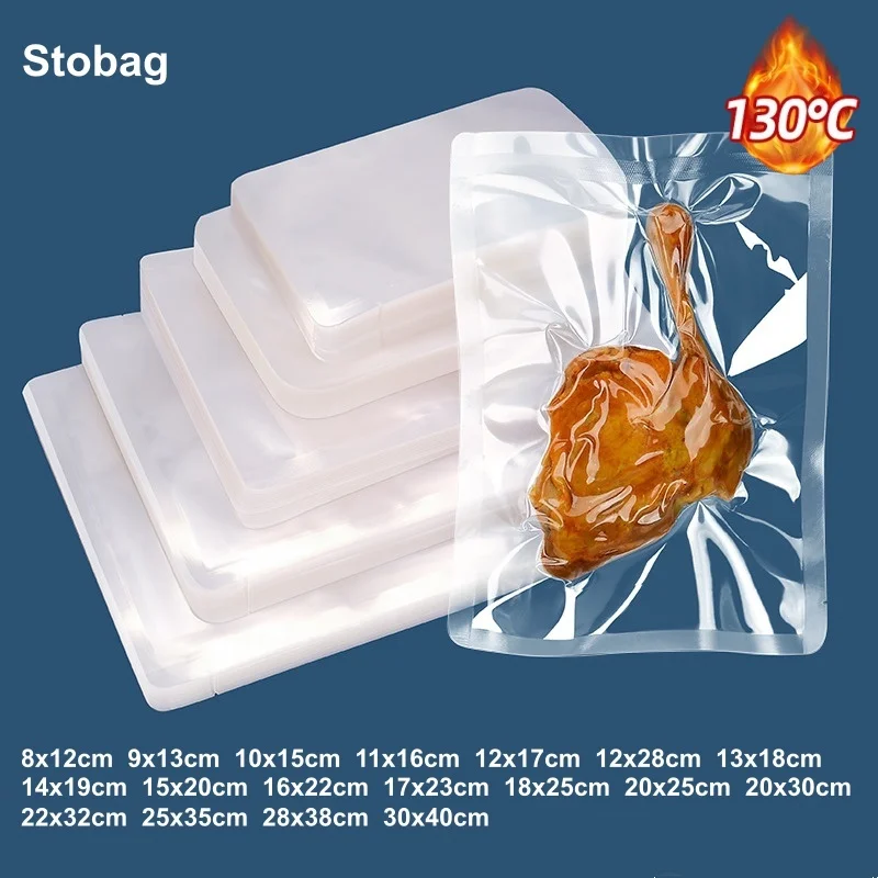 StoBag 100/50 шт. прозрачные пакеты для вакуумной упаковки пищевых продуктов, термостойкие герметичные пластиковые пакеты для хранения сухофруктов, сохраняют свежесть