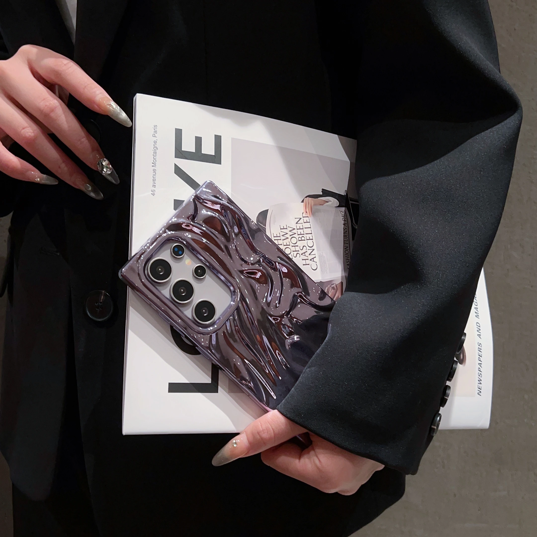 Luxury Plating 3D Wrinkle Wave Case For Samsung S25 S24 Plus S23 Ultra FE A56 A36 A26 A16 A06 A55 A35 A25 A15 Fashion Shiny Capa - náhled 3