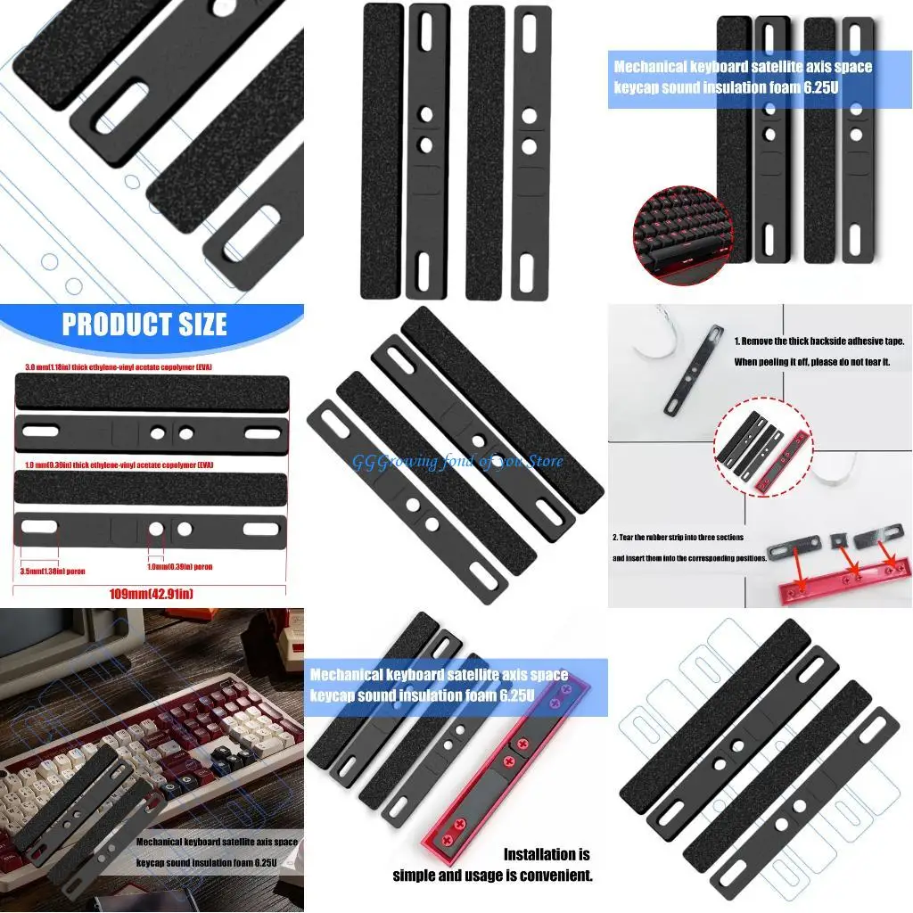 

H9EB Space Bar Bar Sound Iosulation Foam Bar Complect Complect Cotten Pads для механических клавиатур DIY 6.25U 4PCS/SET
