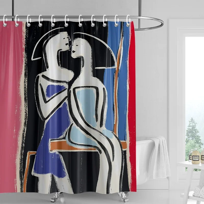 

Современная занавеска для душа «Любовь» — абстрактные силуэты пар черного, синего и розового цвета, художественное украшение для ванной комнаты