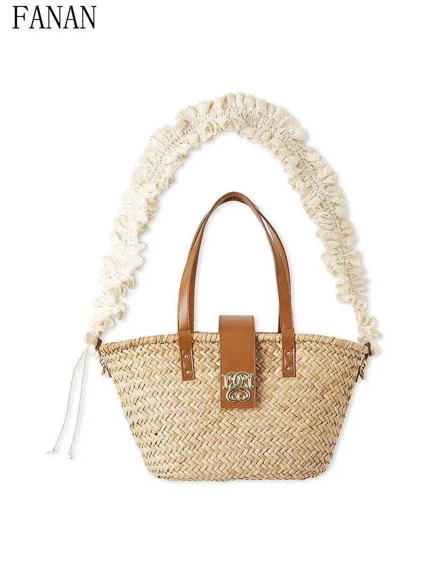 

Women's Crossbody Bags Pleated Handle Summer Cool Woven Hand-held Shoulder bag japanese style elegant casual Handbags