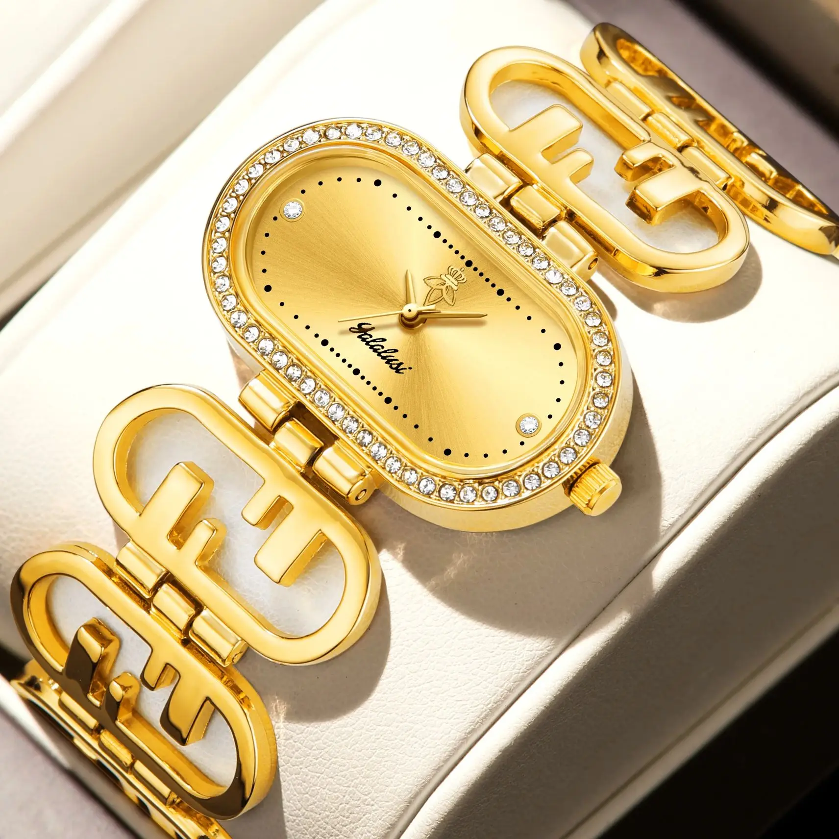 

Бренд YaLaLuSi 1, модные женские кварцевые часы, модные и романтические хрустальные акценты, минималистичный овальный циферблат, женский подарок