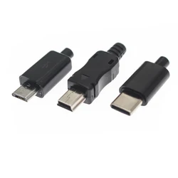 Mini USB tipo C de 10 piezas, cabeza macho con funda, Conector micro usb, carcasa de plástico, terminal de enchufe, DIY