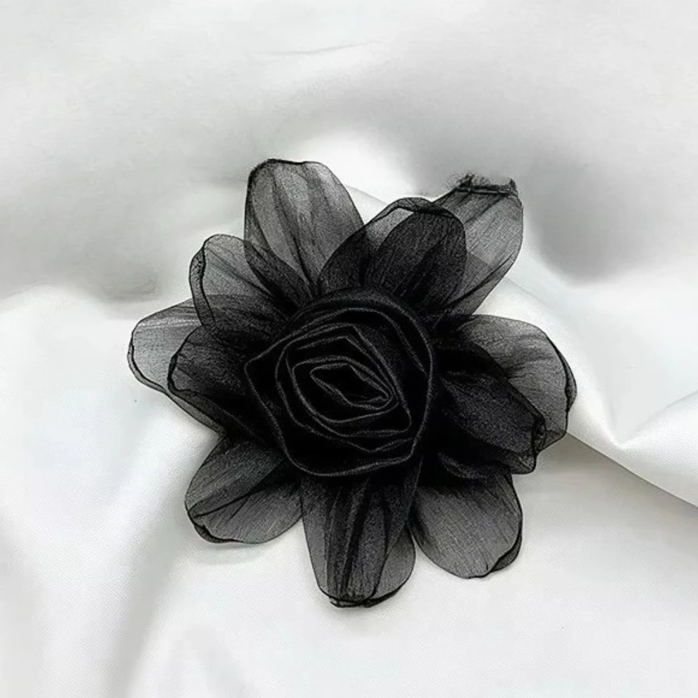 New Organza Rose Flower Applique Mesh Rose Brooch Handmade Lapel Pins for Women Clothing Decoration Accessory