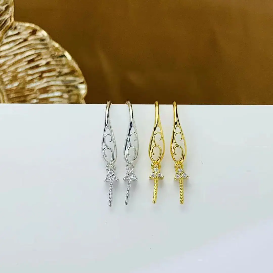 

Wholesale S925 Sterling Silver Earrings Mount Findings Settings Base Mounting Parts Accessory for 11-12mm Pearls 5 pairs/lot