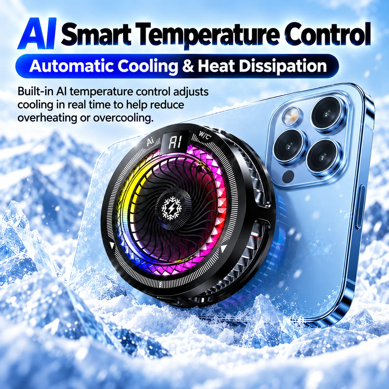 TH25 Universal Portable Magnetic Clip Semiconductor Phone Cooler Digital Display RGB Light Cooling Fan for Iphone Samsung Xiaomi