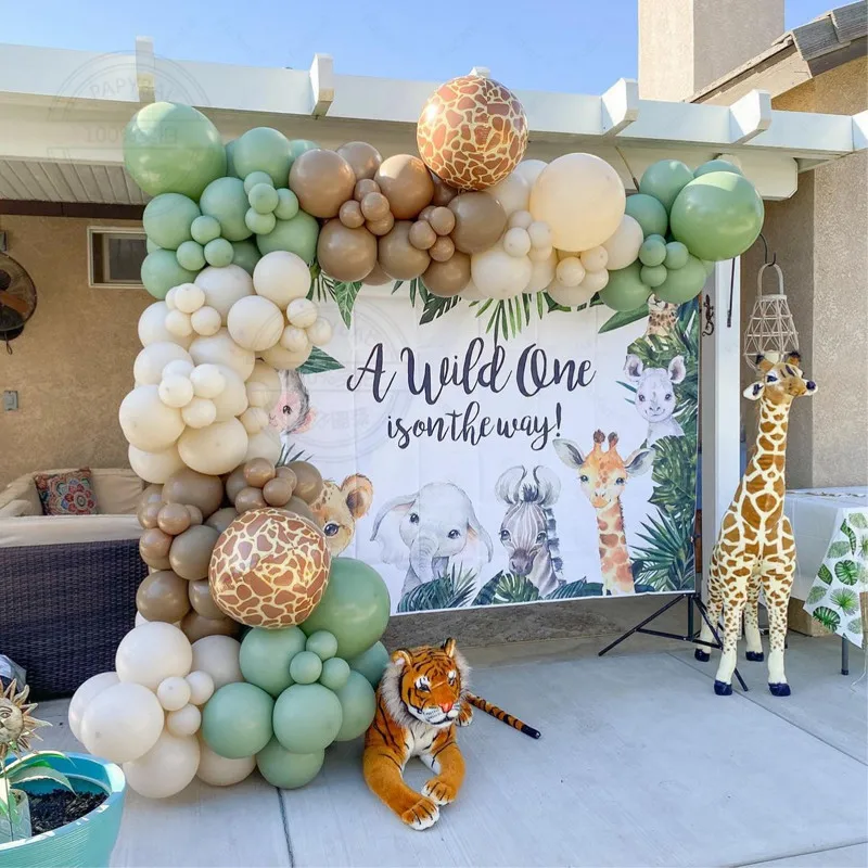 

112Pcs Safari Forest Animals Leopard Giraffe Theme Coffee Avocado Green Latex Balloons Garland Arch Kit Outdoor Baby Shower Gift