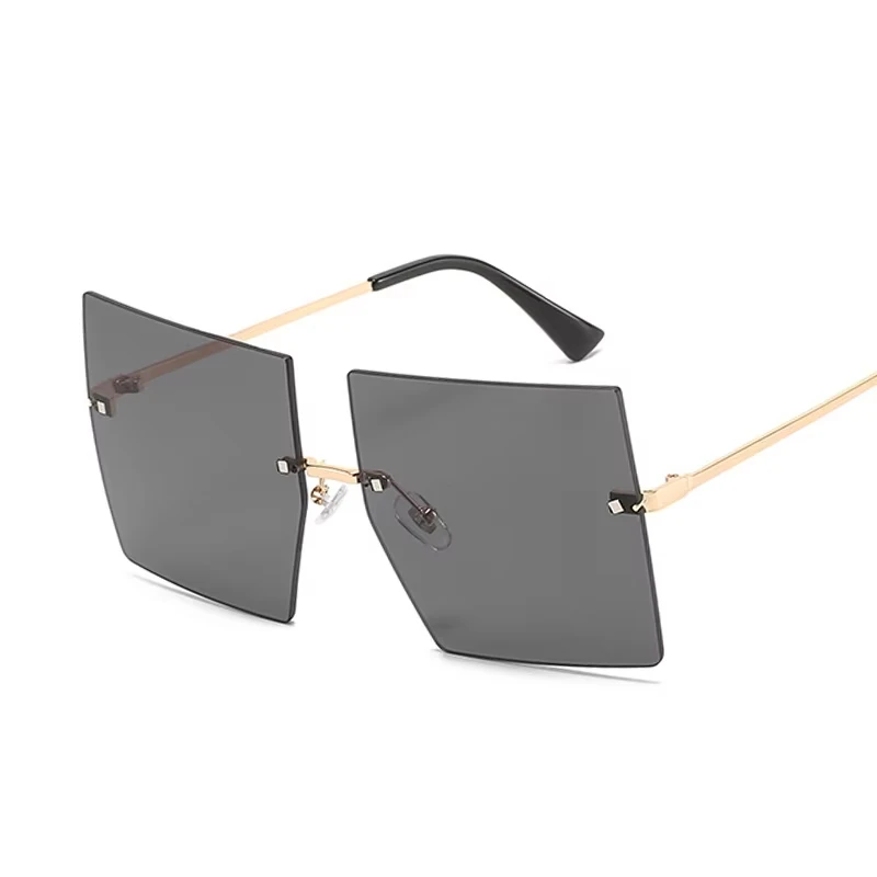 Platz Übergroße Sonnenbrille Frauen Vintage Luxus Randlose Sonnenbrille Für Weibliche Großen Rahmen Gradienten Spiegel Metall Oculos De Sol