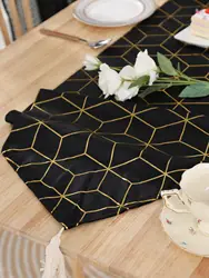 Black Stamped Geometric Spike Table Runner Kitchen Living Room Table Placemat Decoration