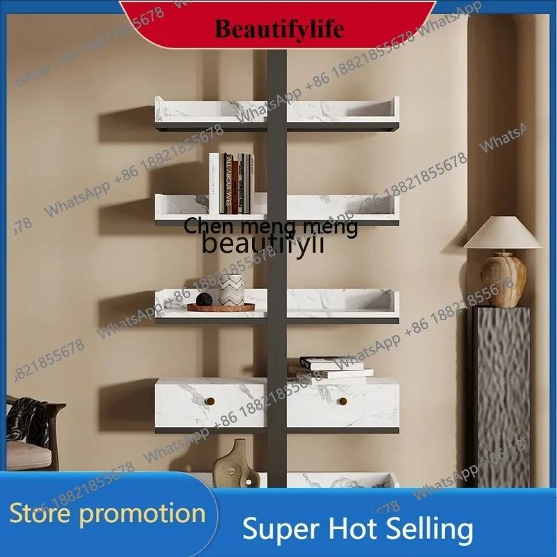 

D178 a176 Light luxury stainless steel bookshelf floor-to-ceiling office shelf partition, multi-layer storage of whole wall boo