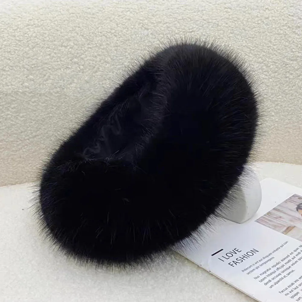 

Winter Faux Fur Thickened Fluffy Headband Plush Solid Color Headwear Outdoor Windproof Ear Warmer Head Cover Ski Cap Beanies Hat