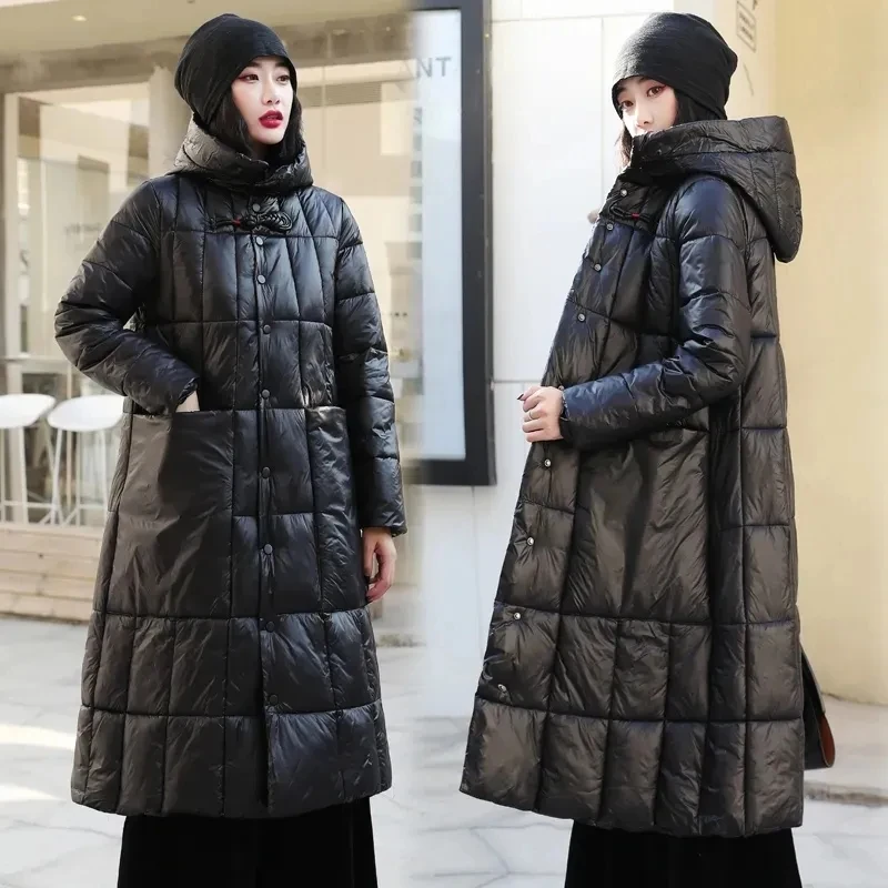 2025 New Womens Hooded Long Parka Winter Jacket Casual Loose Down Cotton Coat Parkas Female Loose Thick Warm Snow Wear Overcoat