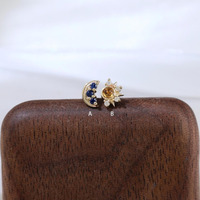 1 Pair Gold Color Sun & Moon Earring Crescent Moon Synthetic Zirconia Stud Celestial Cartilage Helix Flat Back Earring