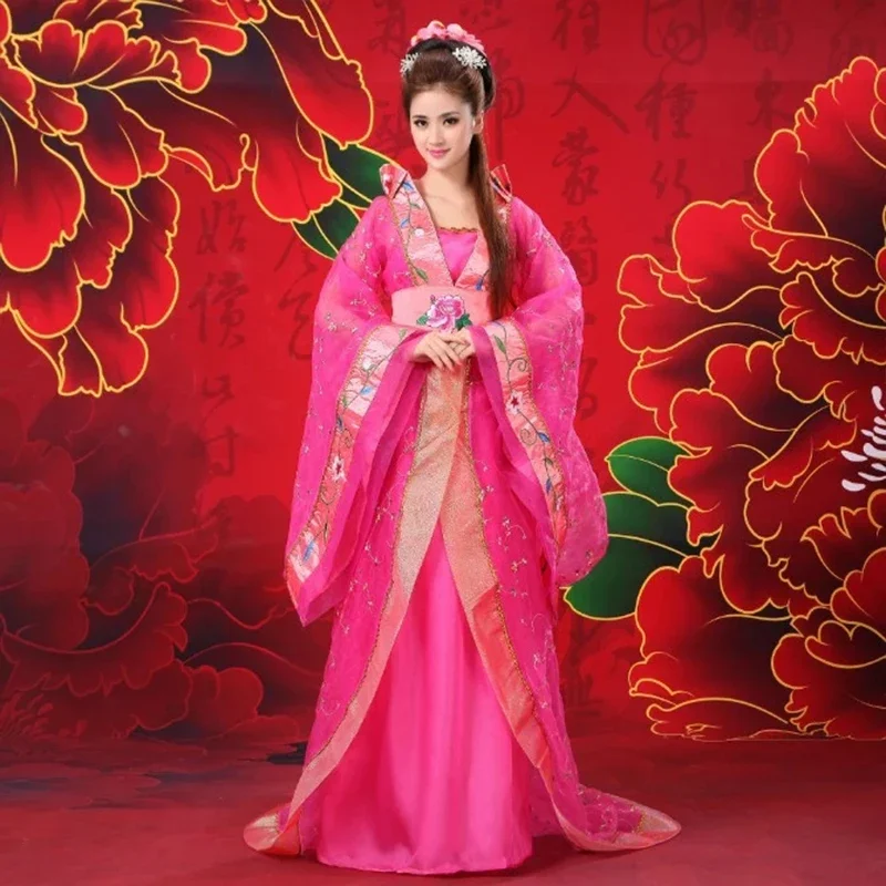 Vrouwen Hanfu Kostuum Dame Keizerlijke Prinses Jurk Chinese Trailing Fee Outfit Folk Dance Jurk Oude Tang Dynastie Kleding