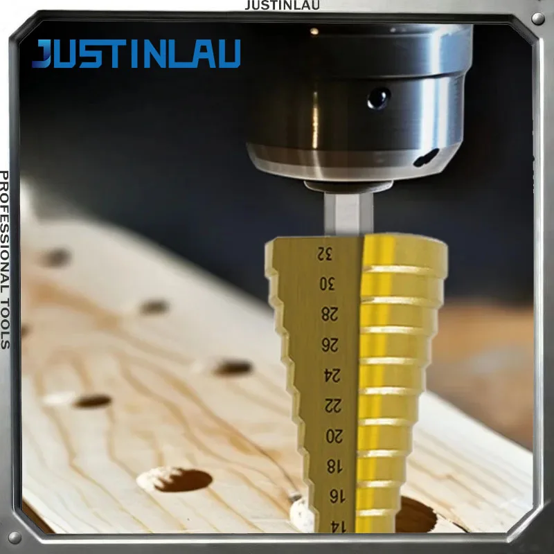 

JUSTINLAU 4-32mmhigh Speed Steel Titanium Step Drill Bit Suitable for Metal Wood High Speed Step Drill Bit Set Electric Tool Set