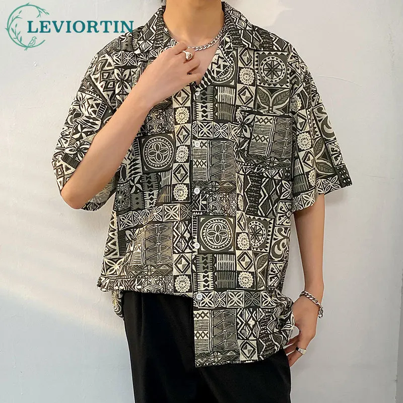 

Hawaiian Beach Shirts for Men Streetwear Ethnic Style Print Short Sleeve Shirt Fashion Casual Harajuku Hip Hop Holiday Tops