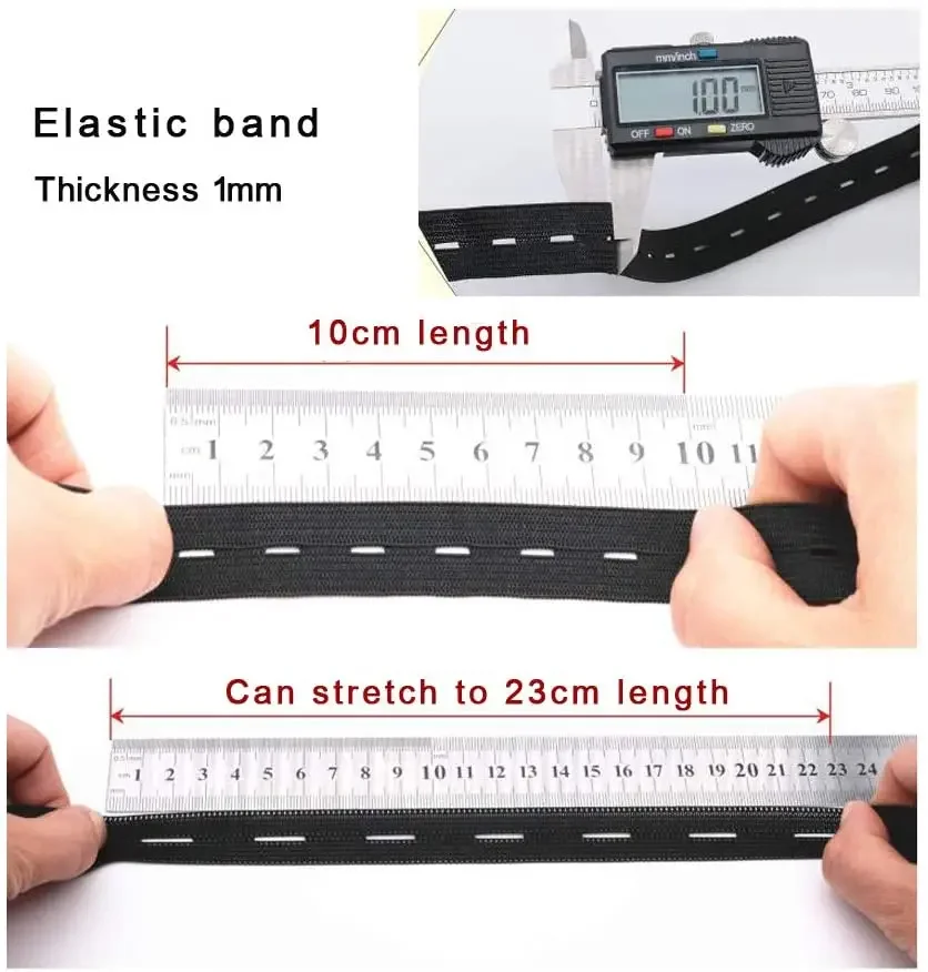 5Meters Elastic Sewing Bands 15/20/25mm Flatback Black and White Sewing Bands With Buttonhole Knit Stretch Cord Belt For Sewing