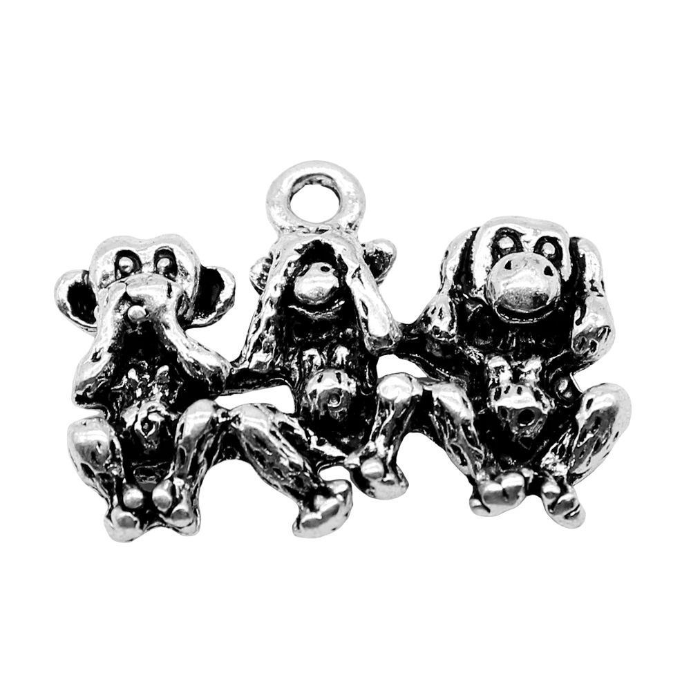 

Wholesale 50pcs/bag 19x25mm Charms Wholesale Three Wise Monkeys Antique Silver Color Alloy DIY Jewelry Making Accessories