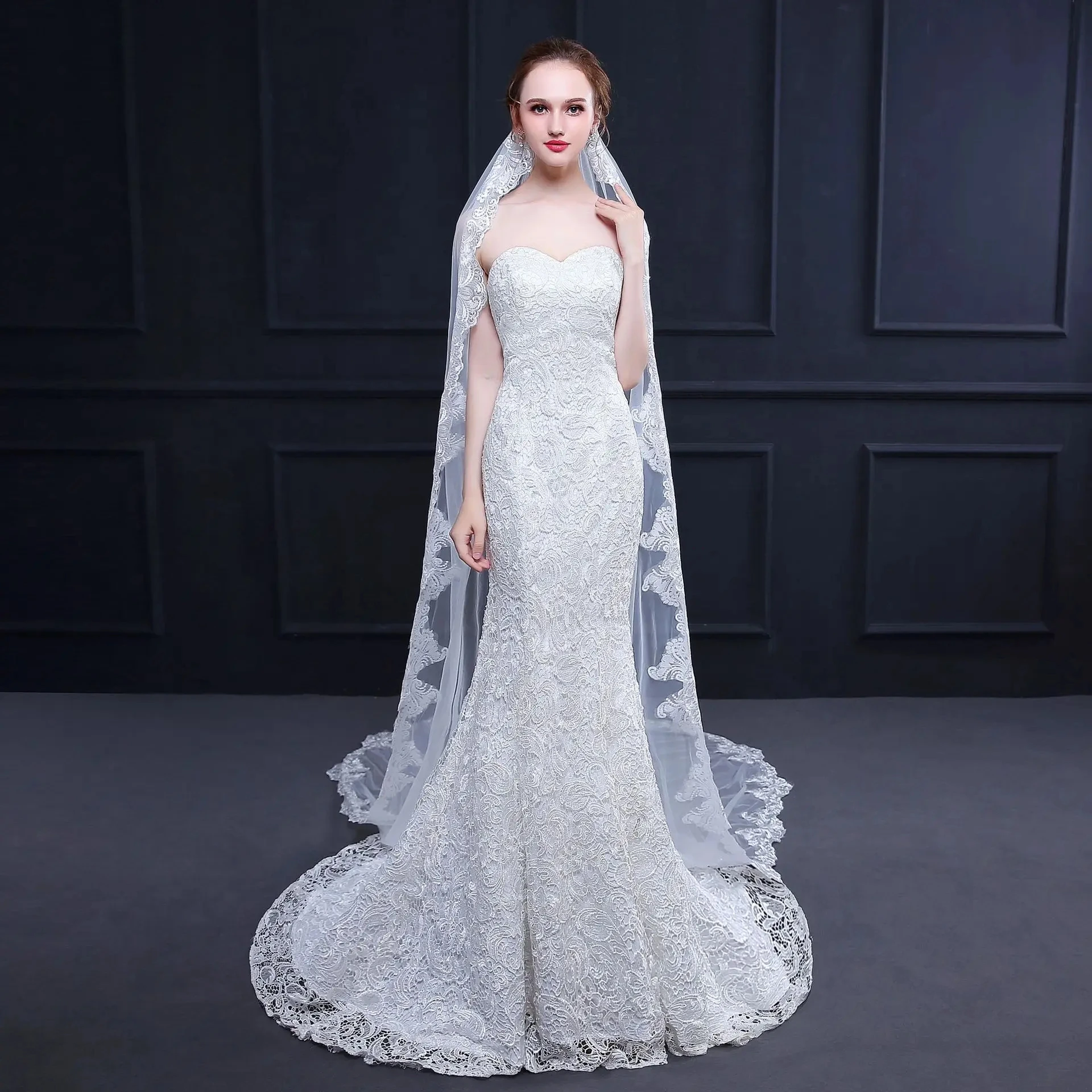 New Arrival 3*1.5 Meter One Layer Lace Bridal Veils White Ivory Cheap Cathedral Wedding Veil