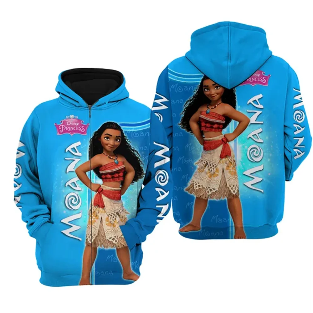 Disney-Sudadera con capucha de princesa Moana para hombre y mujer, suéter informal con cremallera 3d de Disney, ropa de calle Harajuku, 2024