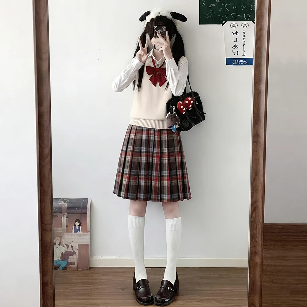 

Женская юбка REDDACHiC в стиле JK, винтажная клетчатая твидовая юбка до колен, повседневная, с высокой талией, расклешенная, плиссированная, для школьной формы