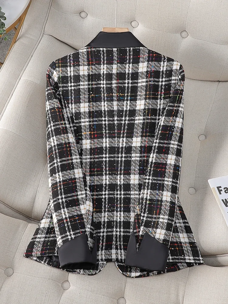 Autunno inverno donna Casual Blazer donna giacca nero bianco verde Plaid manica lunga monopetto femminile cappotto di grandi dimensioni