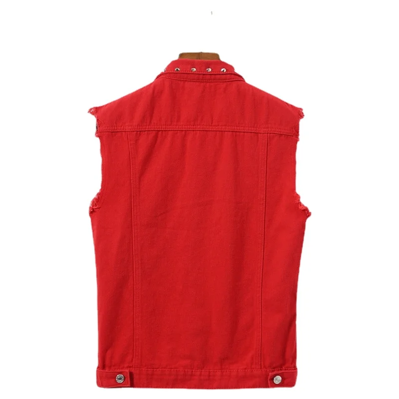 Men Rivet Punk Style Denim Ves - Men'S Fashion Vest With Jeans บทวิจารณ์และราคา