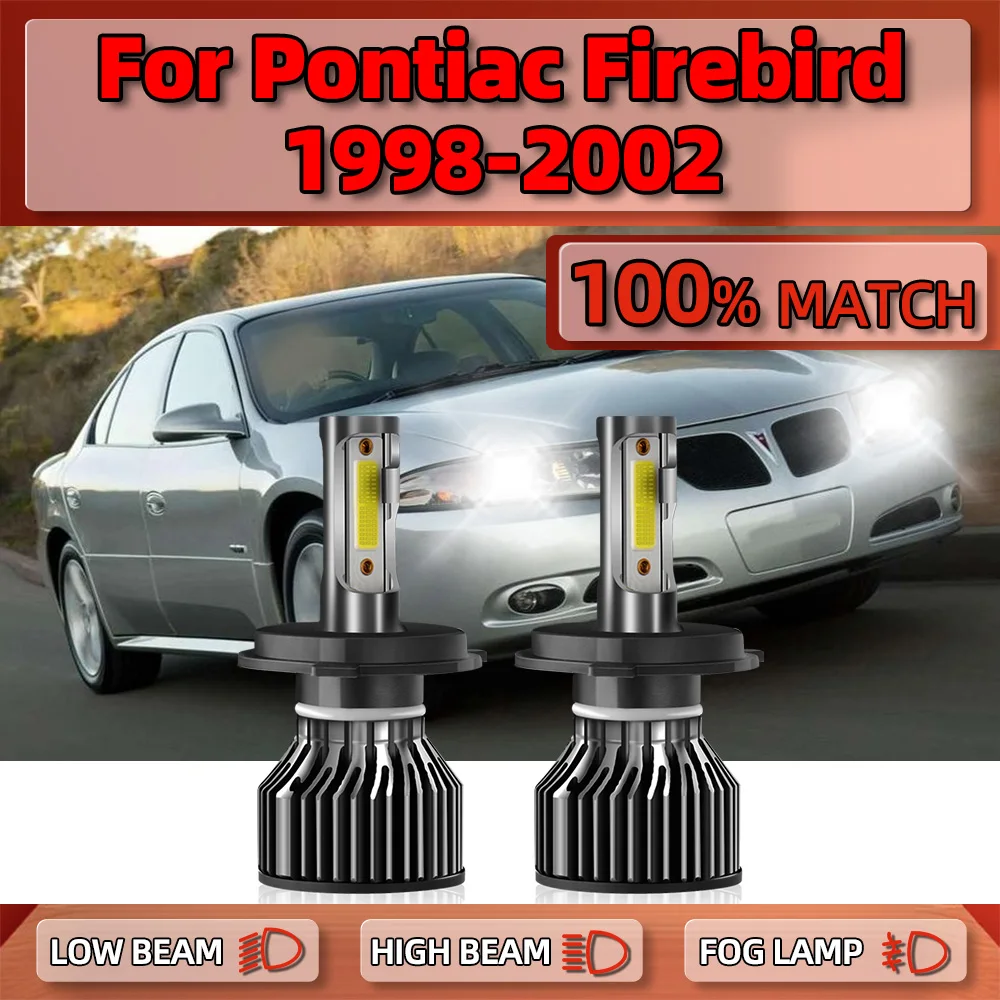 2Pcs 20000LM H4 9003 LED Headlight Bulbs 120W Car Head Lamps 6000K White 12V For Pontiac Firebird 1998 1999 2000 2001 2002