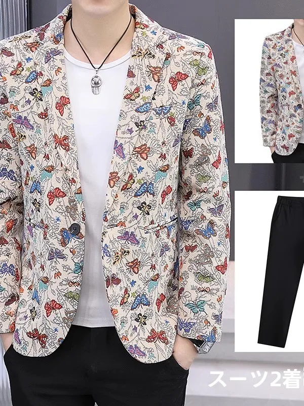 

Fashionable Slim Fit Men's Spring Autumn Casual Suit Set Standard Edition Polyester Nylon Fabric Urban Style Long Sleeve Sing...