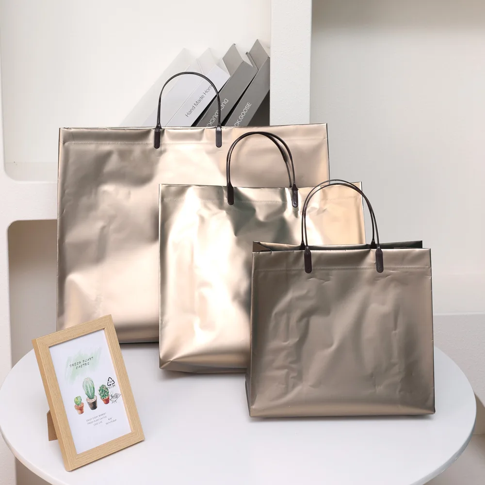 Women PVC Laser Shopping Bag With Snap Button Reusable Waterproof Eco Tote Bag Clothing Travel Wedding Party Gift Packaging Bags