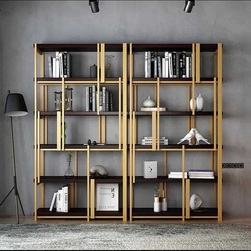 Nordic Stainless Steel Floor to Ceiling Bookshelf Display Cabinet Office Gold Decorative Shelf Wrought Iron Metal Bogu Rack