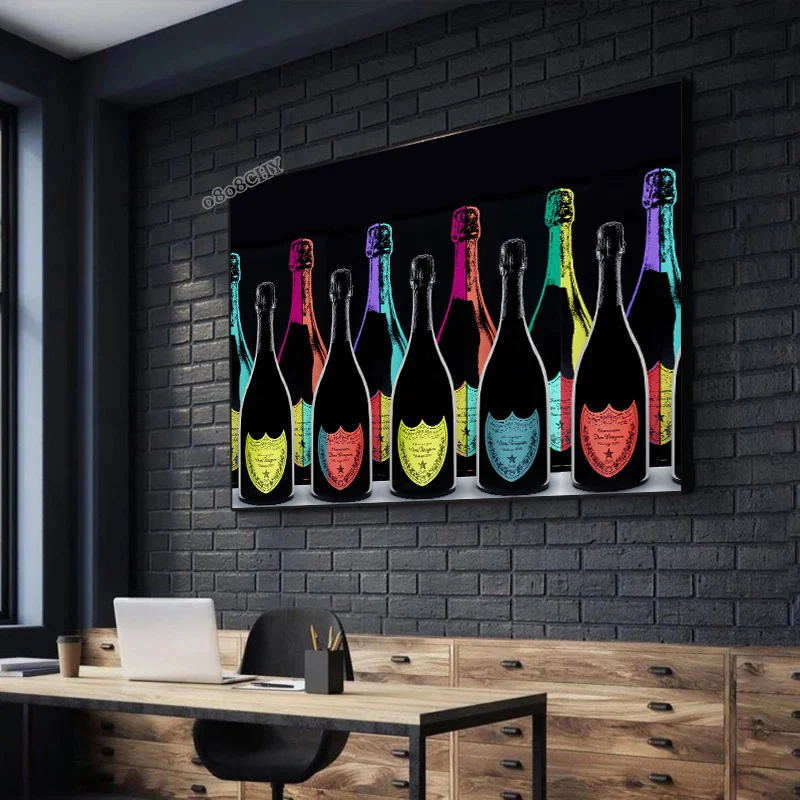 Fashion Luxury Champagne Bottle Art Canvas Painting Prints Poster Wall Art Printing Picture Luxurious Bar Home Dining Room Decor