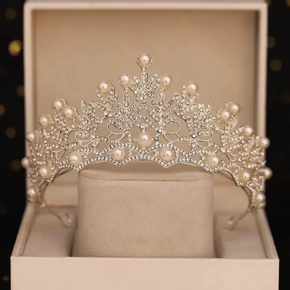 Elegante silberne Brautkrone, Fee, glänzender Strass-Tiara, Schmuck, goldene Perlen-Tiaras, Abschlussball
