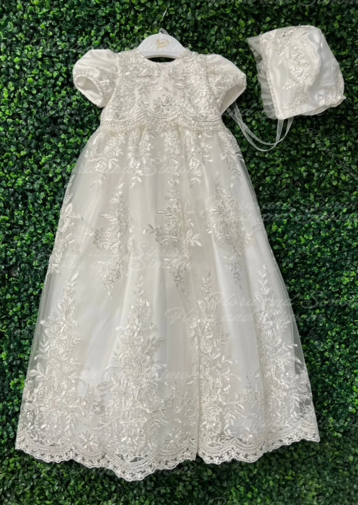 Customized Lace Christening Gown for Baby Short Sleeve First Communion Dress Infant Toddler Girls Baptism Dresses With Bonnet