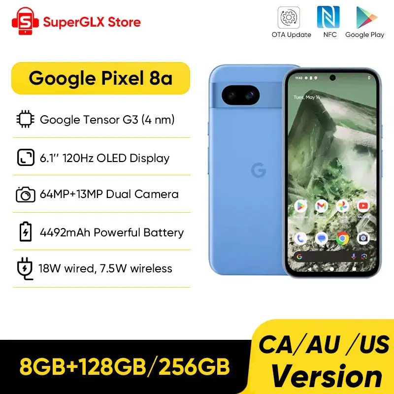 2024 New Google Pixel 8A with Google AI Mobile Phone 8GB RAM 128GB/256GB ROM 6.1